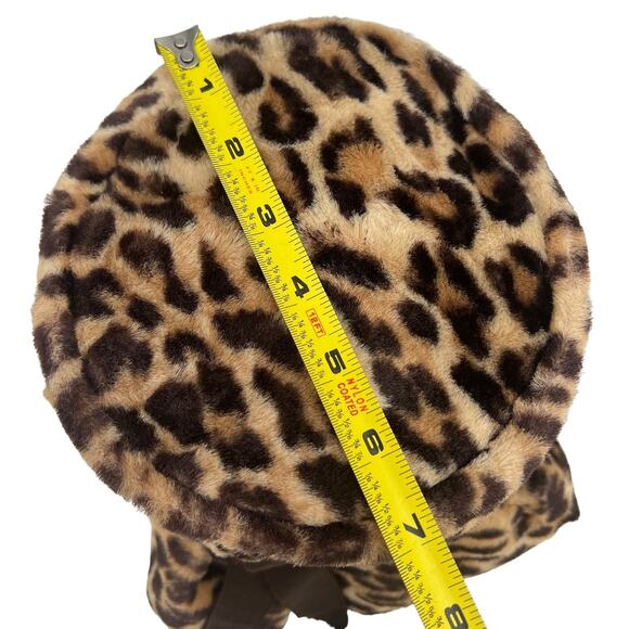 Leopard Cheetah Print Bucket Hat Vtg Y2K Faux Fur Ribbon Boho Hippie Handmade - Picture 8 of 10